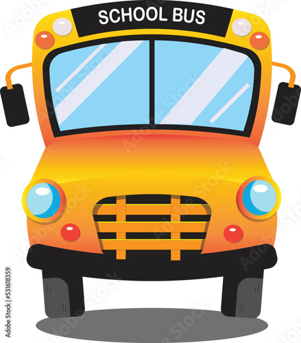 School bus cartoon in yellow orange color. Vector illustration isolated on white background