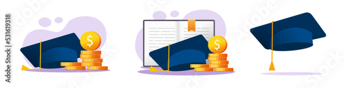 Grant or tuition education fee vector concept, college money budget tax cost, study credit or graduate savings with book, academic hat cap, investment to knowledge, scholarship finance expense image photo