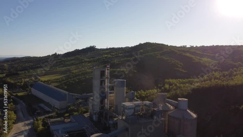 Morfasso cement factory drone aerial footage, heavy industry concept. photo