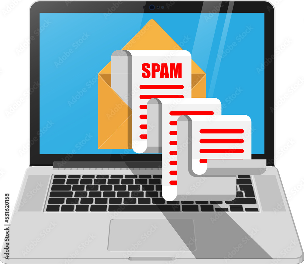 Paper enevelope and spam mail in laptop - obrazy, fototapety, plakaty 