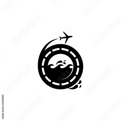 illustration of the letter O with roads, airports, seas, waves, runways and planes