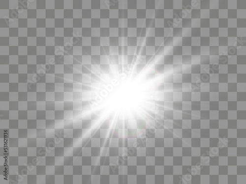   Bright beautiful star.Vector illustration of a light effect on a transparent background. 