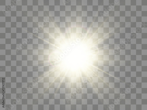   Bright beautiful star.Vector illustration of a light effect on a transparent background. 