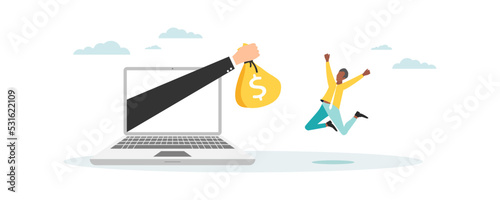 Businessman gives reward online. Vector illustration