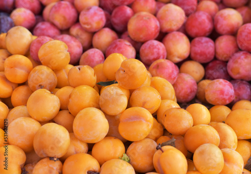 Assortment of cherry plums on the counter