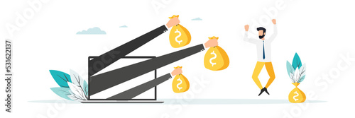 Businessman gives reward online. Vector illustration