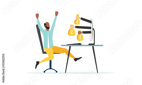 Businessman gives reward online. Vector illustration