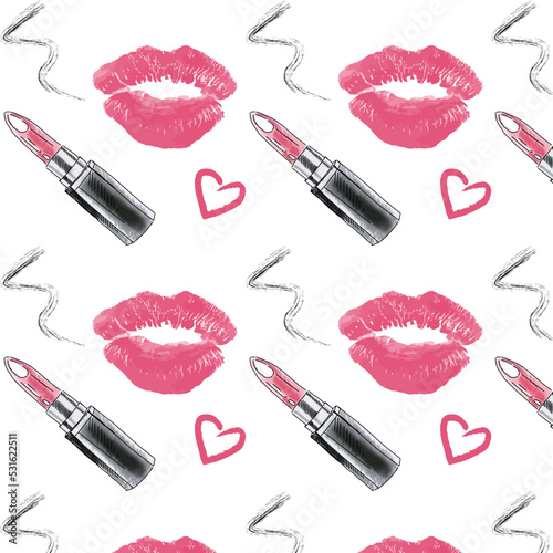 pink lipstick pomade and black ink pattern
