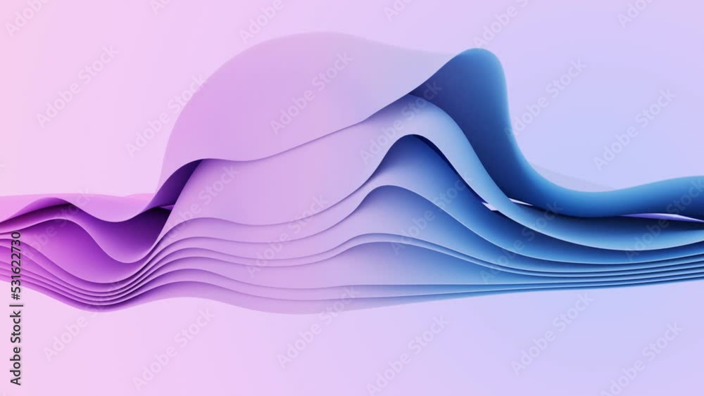 Abstract fluttering layers of gradient purple-blue fabric - dynamic textile bending, 4k looped video