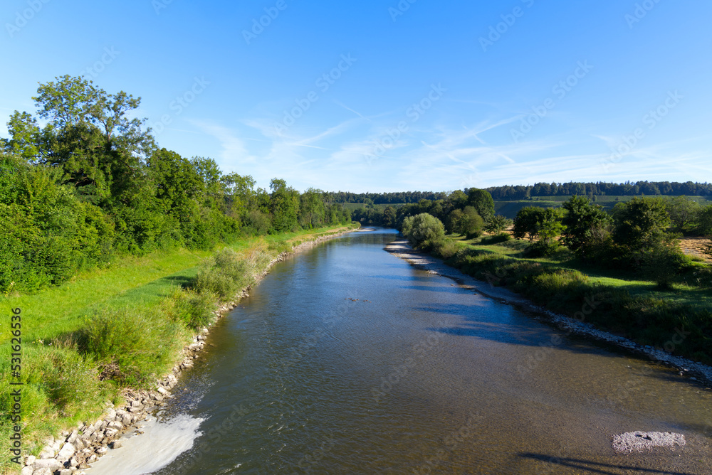 Scenic view of Thur River at rural village Andelfingen, Canton Zürich, on a sunny summer day. Photo taken July 12th, 2022, Kleinandelfingen, Switzerland. Scenic view of Thur River at rural village Andelfingen, Canton Zürich, on a sunny summer day. Photo taken July 12th, 2022, Kleinandelfingen, Switzerland.
