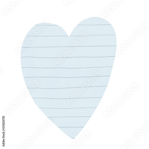 Heart cut out of paper. Lined paper. Notebook sheet. Valentine's Day. A piece of paper. Paper collage. Blue Heart