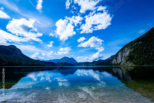 Breathtaking view of the alpine Altausseer See (Lake Aussee) in Ausseer Land region, Salzkammergut, Styria, Austria photo