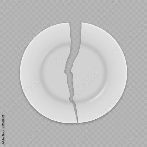 Realistic white broken plate dish