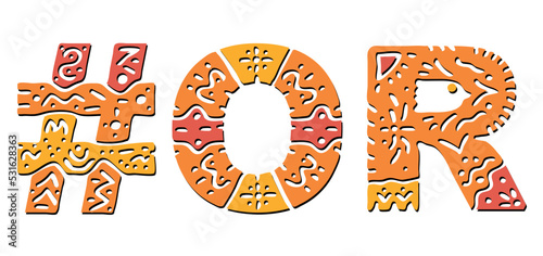 OR Hashtag. Isolated text with national ethnic ornament. Patterned Hashtag #OR is abbreviation for the US American state Oregon for print, clothing, t-shirt, poster, banner, flyer