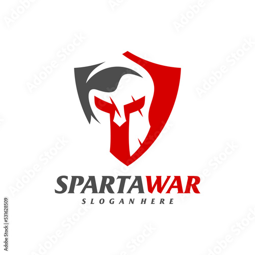 Shield Spartan Warrior Logo Vector. Spartan Helmet Logo design template. Creative icon symbol