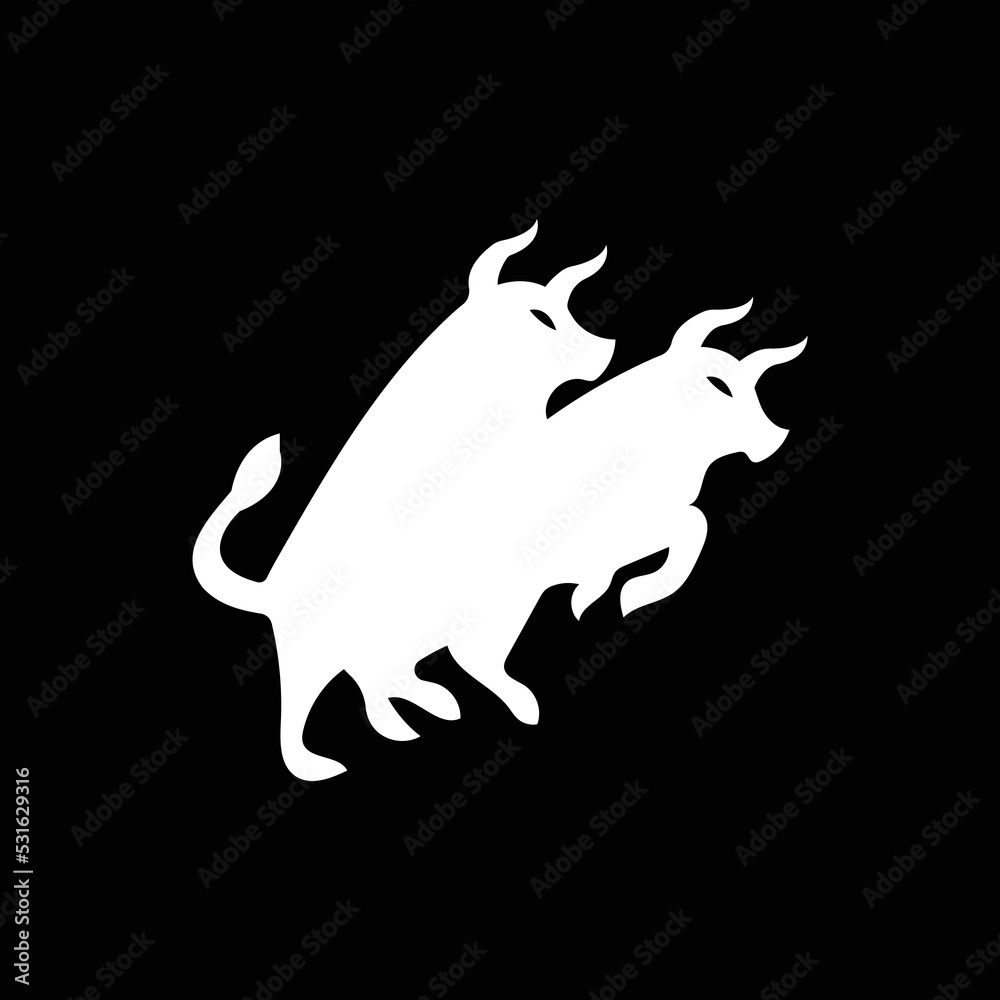 Two white bull vector logo design