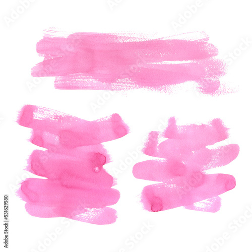 Brush strokes, spots are different in shape, pink in color. Watercolor illustration. Isolated objects on a white background from a large VALENTINE's DAY set. For decoration and background design.