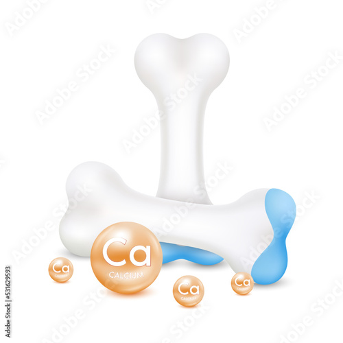 Healthy bone cartilage with orange calcium. Human skeleton anatomy model isolated on white background. Vitamins and minerals care bone knee joint. Realistic 3D vector. Medical science concept. 