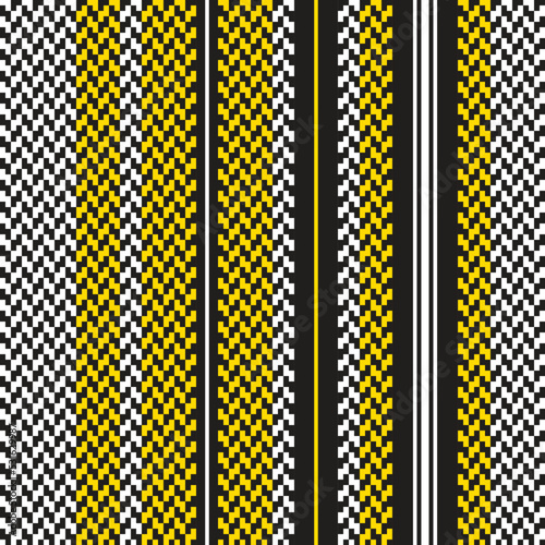 Vector vertical seamless pattern in white, dark gray and yellow colors. Line stripe abstract design texture backgrounds for fashion textiles. EPS 10