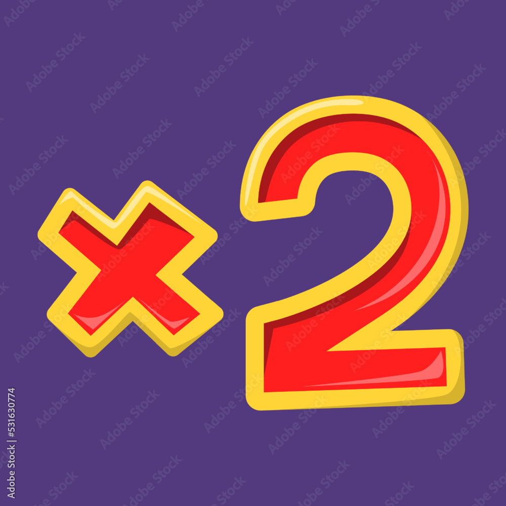 2x game icon. Vector symbol of gambling bonus. Lucky number, jackpot. Red and yellow text. 2x game icon. Vector symbol of gambling bonus. Lucky number, jackpot. Red and yellow text.