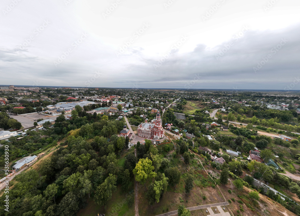 panoramic view of the historical center of the city of Mozhaisk from a drone in summer