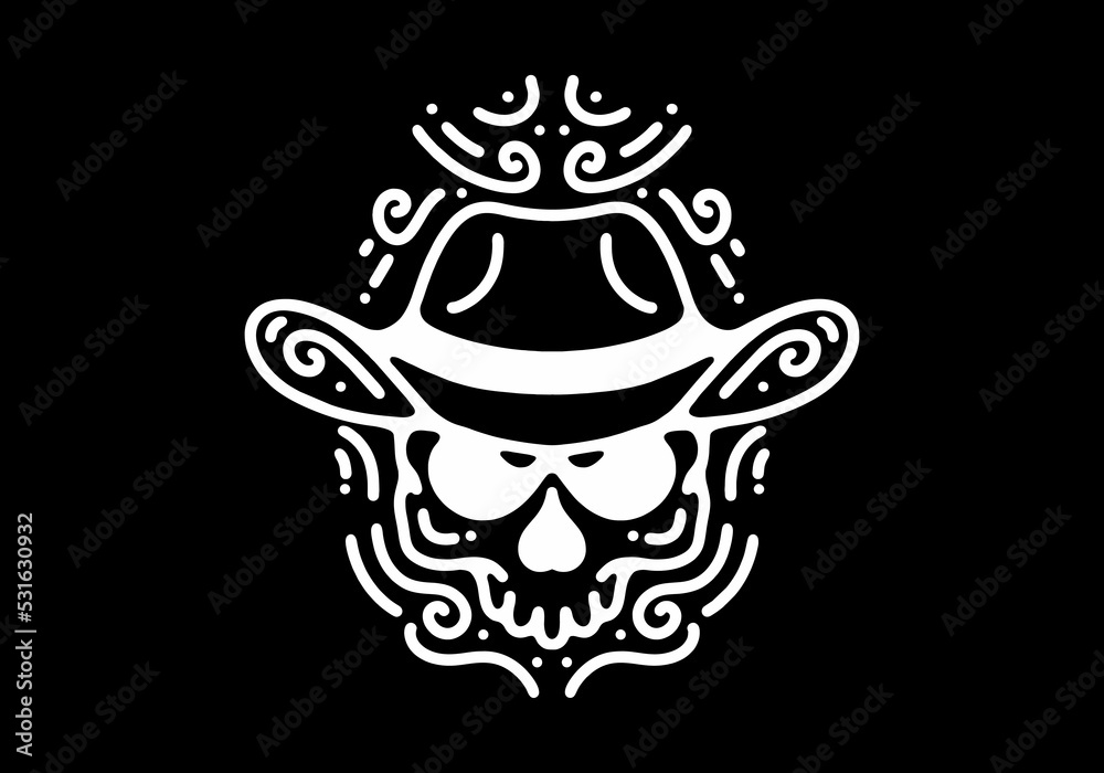 Skull with cowboy hat Black and white line art mono line tattoo Skull with cowboy hat Black and white line art mono line tattoo