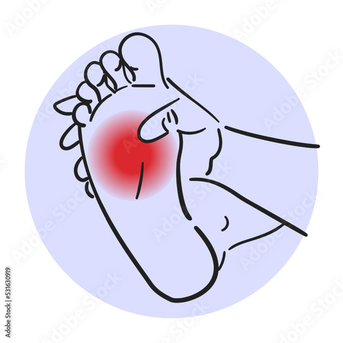 Foot pain vector isolated. Medical illustration, physical injury, orthopedic disease. Problems with foot sole