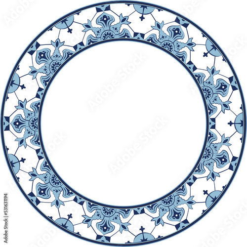 Vintage botanic garden retro pattern stylish round frame
