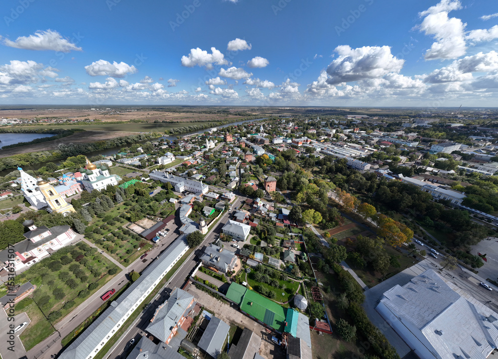 panoramic view of the historical center of the city of Kolomna from a drone in summer