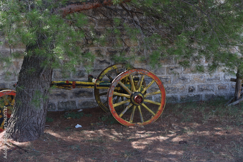 The old cart is used as a decoration
