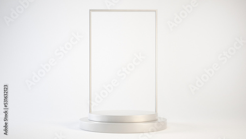 Empty podium or pedestal display on white background with cylinder stand concept 3d rendering.