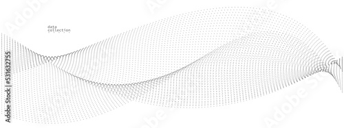 Grey airy particles flow vector design, abstract background with wave of flowing dots array, digital futuristic illustration, nano technology theme.