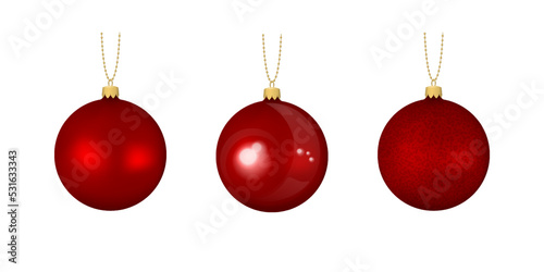 Realistic glossy, matte and satined red christmas toys.
