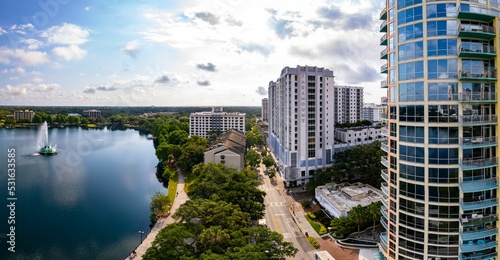 Beautiful shot of Lake Eola Park in Downtown Orlando, Florida photo