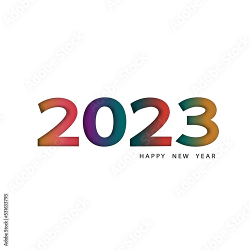 Happy new year 2023 Number paper cut text on white background.Design with 2023 colour trend for greeting card wishes, Brochure design template, card, banner. Vector illustration, Chinese New Year