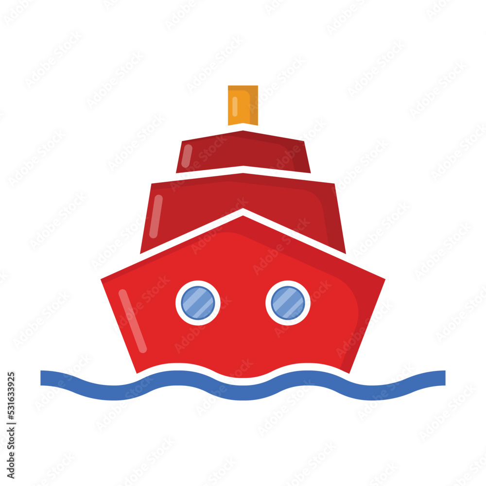 Vector graphic of ship. Red ship illustration with flat design style. Suitable for content design assets