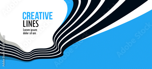 Creative lines vector abstract background, 3D perspective linear graphic design composition, stripes in dimensional rotation poster or banner.