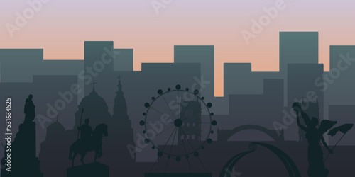 Kharkiv city silhouette. The most famous places of Kharkiv. Ukraine