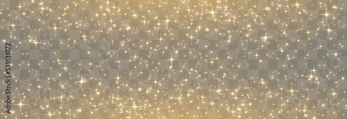 Luminous magical dust, dusty shine. Flying particles of light. Christmas light effect. Sparkling particles of fairy dust glow in the dark. Vector illustration on png.