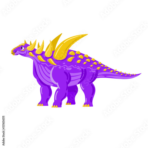 Fototapeta Naklejka Na Ścianę i Meble -  Vector dinosaur illustration. Cute purple dinosaur with spikes and horns. Illustration for kids. 