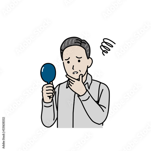 白髪を気にする中年の男性　老化　髪の毛　イラスト
