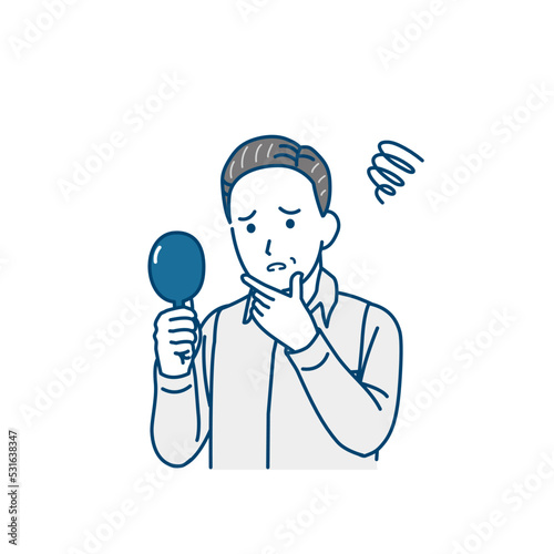 白髪を気にする中年の男性　老化　髪の毛　イラスト
