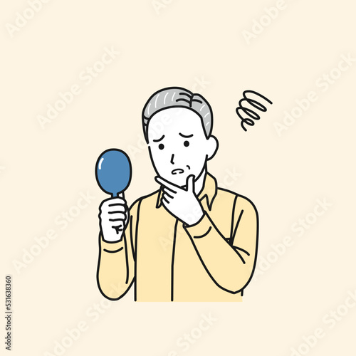 白髪を気にする中年の男性　老化　髪の毛　イラスト