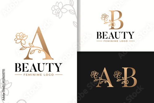 Feminine monogram logo with flower letter a and b