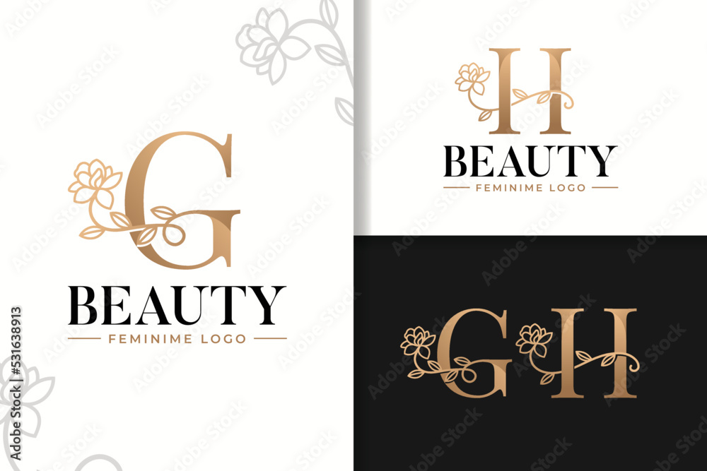 Feminine monogram logo with flower letter g and h Stock Vector | Adobe ...