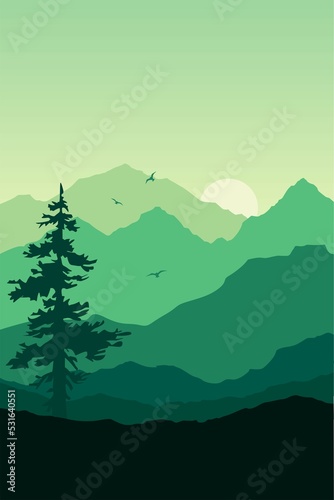 landscape with trees and mountains 