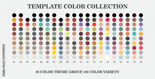 Trend Color palette blend 2023. 20 vector color palette groups, with 188 color variations