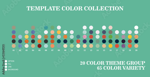 Trend Color palette blend 2023. 20 vector color palette groups, with 65 color variations