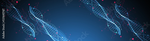 Abstract DNA background with plexus effect. Scientific and technological concept.
