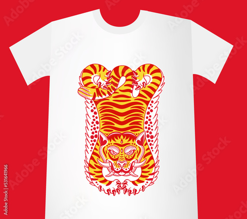 Tibetan Tiger Rug T-shirt Print. Vector Illustration.